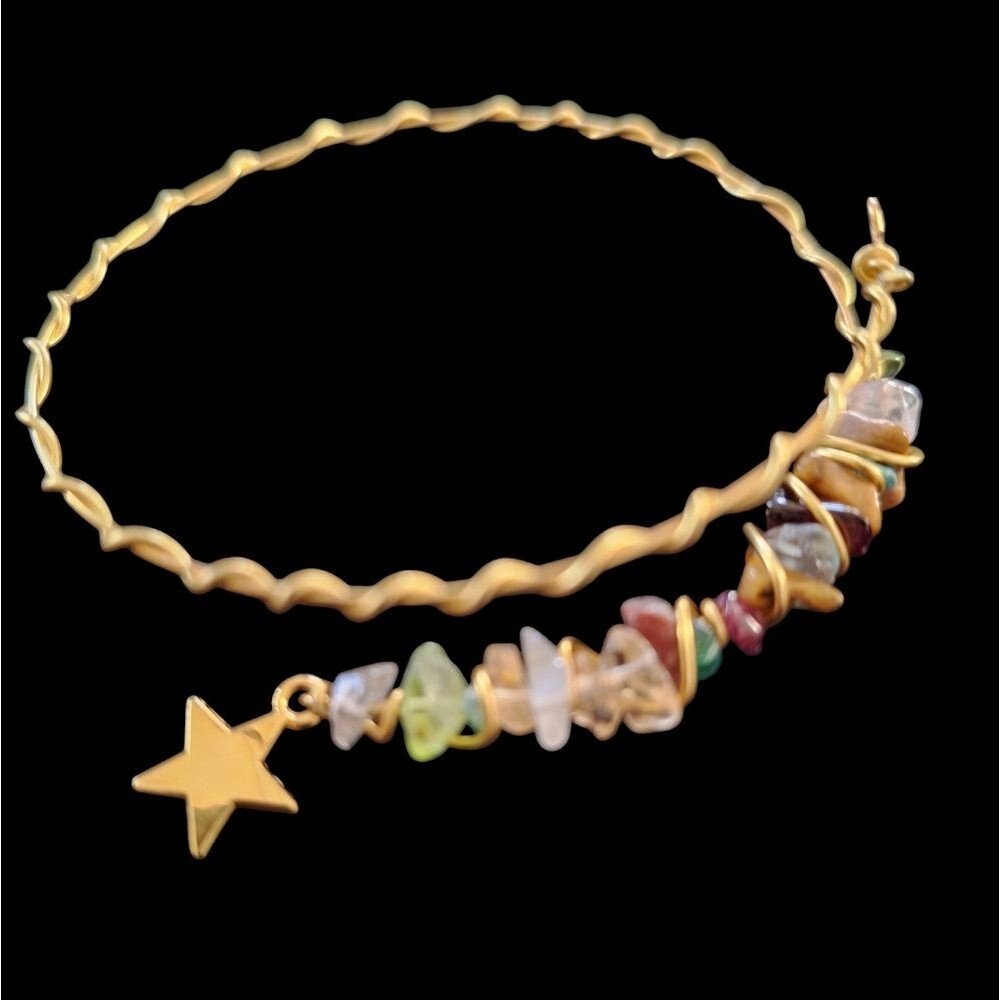 Mixed Gem Stones with Star Charm Extendable Bracelet